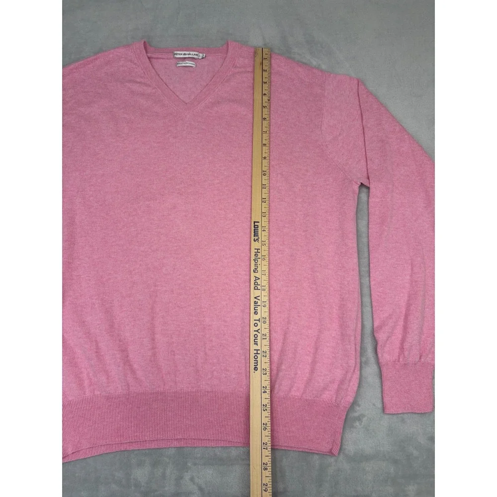 Peter Millar Mens V-Neck Sweater Cotton Cashmere Blend Pink Large Luxury Golf
